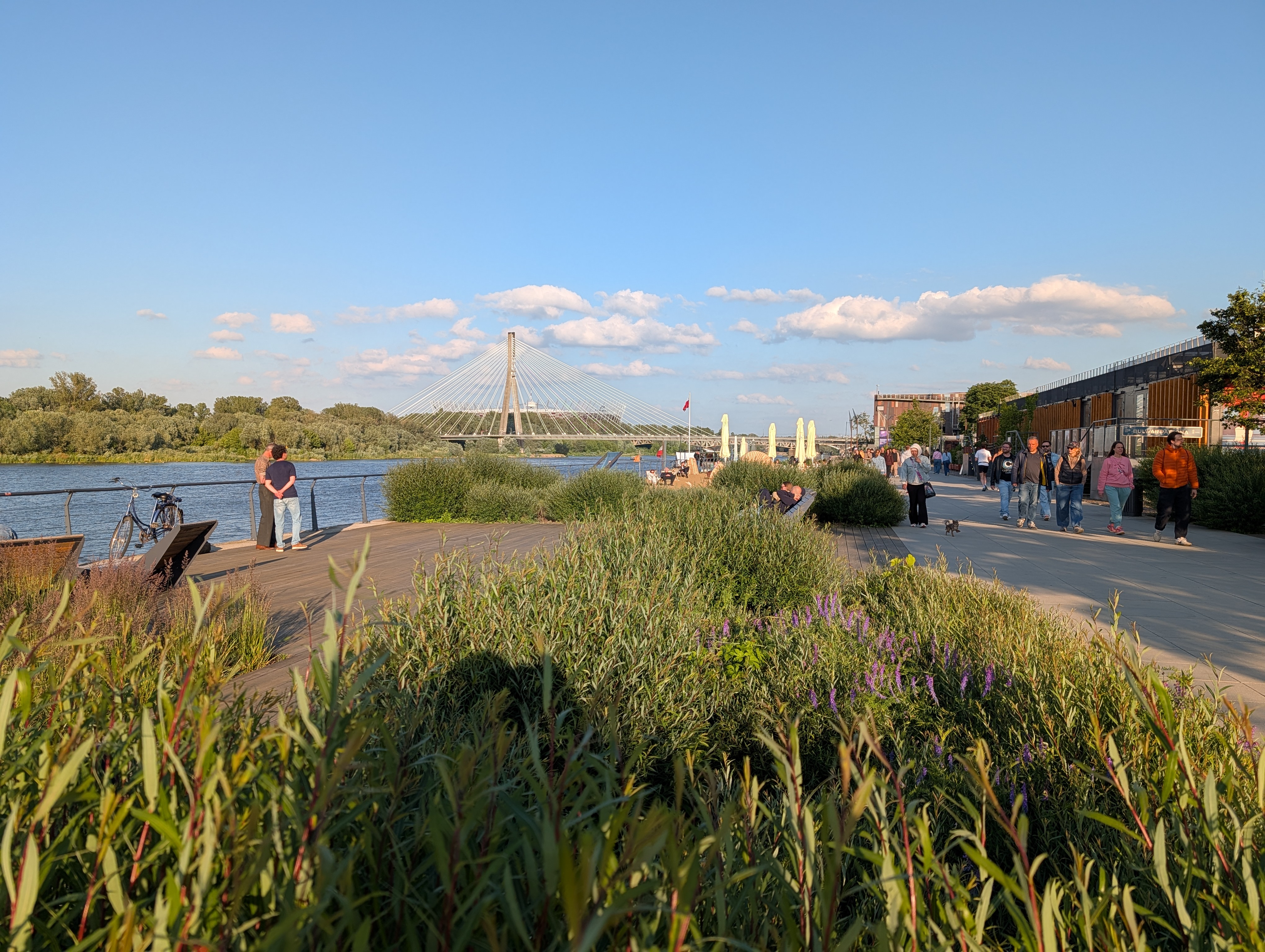 Groups gathered along the water